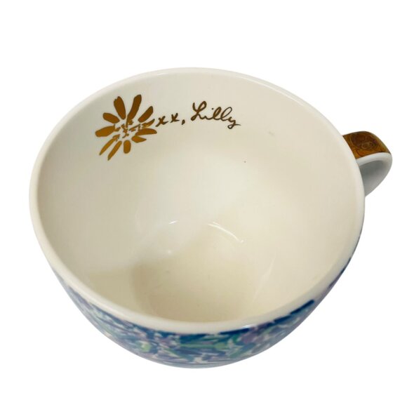 Lilly Pulitzer Ceramic Coffee Mug Floral 12 Oz Blue Green Gold Handle Accent 3 - Picture 6 of 9